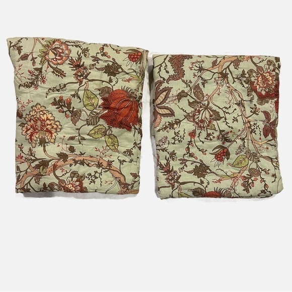 Rachel Zoe Pillow Sham Set of 2 Botanical Cotton Linen Blend Quilted Green 26x27 - Picture 1 of 7